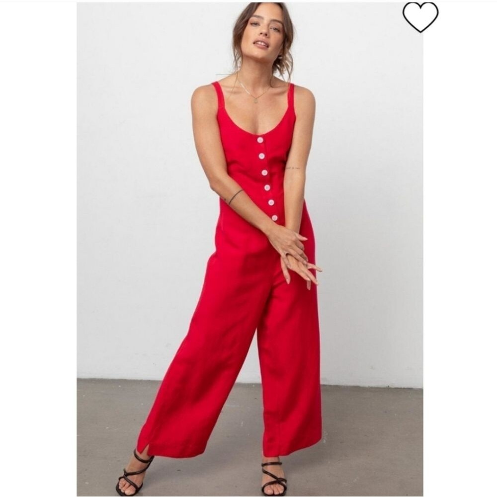 Rails Red Button-Front Cropped Jumpsuit